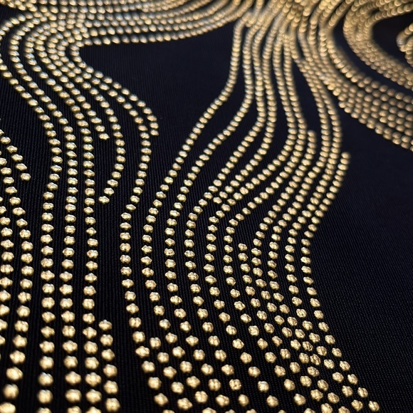 Cache Black One Sleeve Top with Gold Swirl Stud Design Sz M - Picture 12 of 14